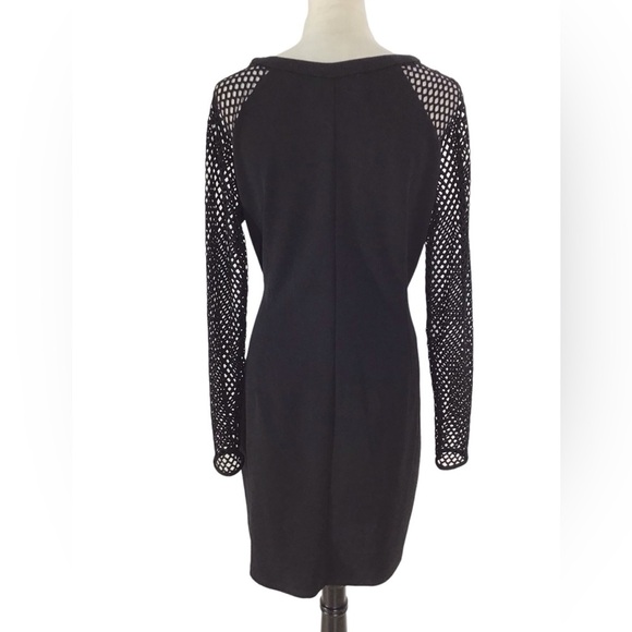 Nicole Miller Studio Black Fishnet Long Sleeve Shift Dress Size 16 - Picture 7 of 9